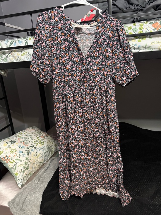 Knox Rose Dresses & Skirts - Knox Rose Black Midi Dress with Pink and Orange Floral Print